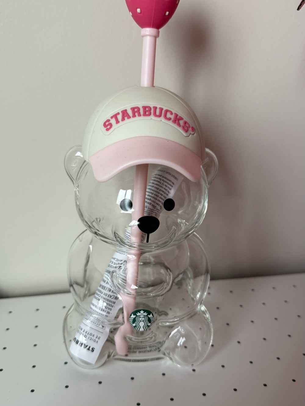 Starbucks Pink Bearista Glass Cup Strawberry